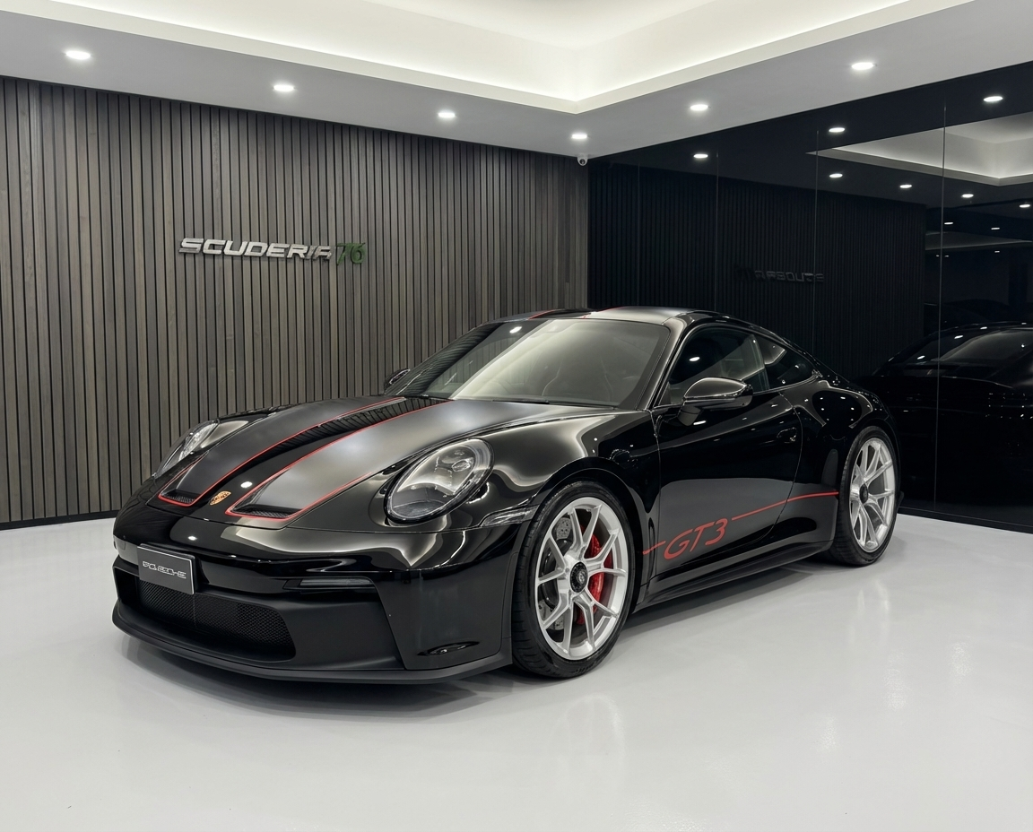 911 GT3 Touring nera, tappa da Scuderia 76 a Milano