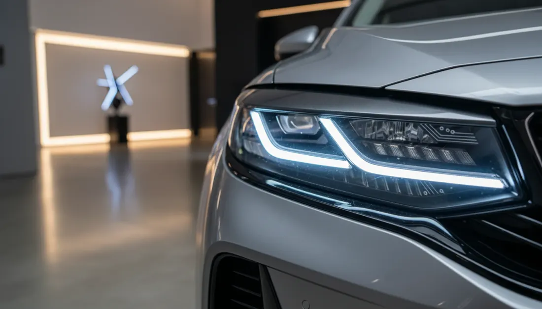 Auto elettrica GEE su strada panoramica, design innovativo e sostenibile