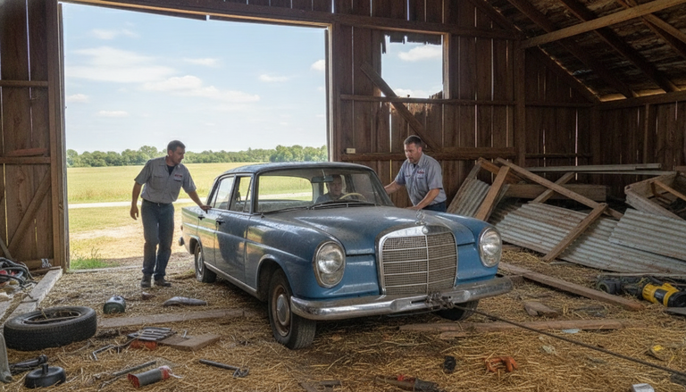 Mercedes W110 salvata dalla demolizione: dopo 20 anni in un fienile torna a vedere la luce