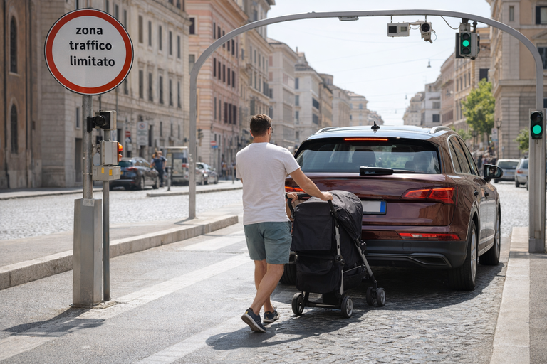 Ztl Roma, copre la targa con un passeggino per entrare: il video è virale
