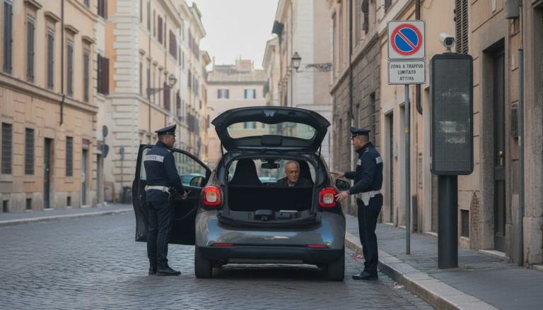 Nasconde la targa della Smart con il portellone aperto: denunciato furbetto della ZTL