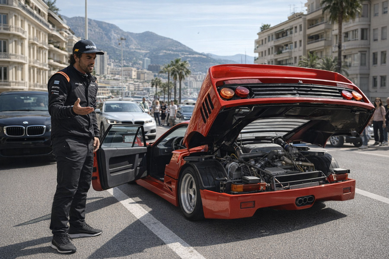 Alonso e la sua Ferrari F40: un'imprevista sosta al GP di Monaco