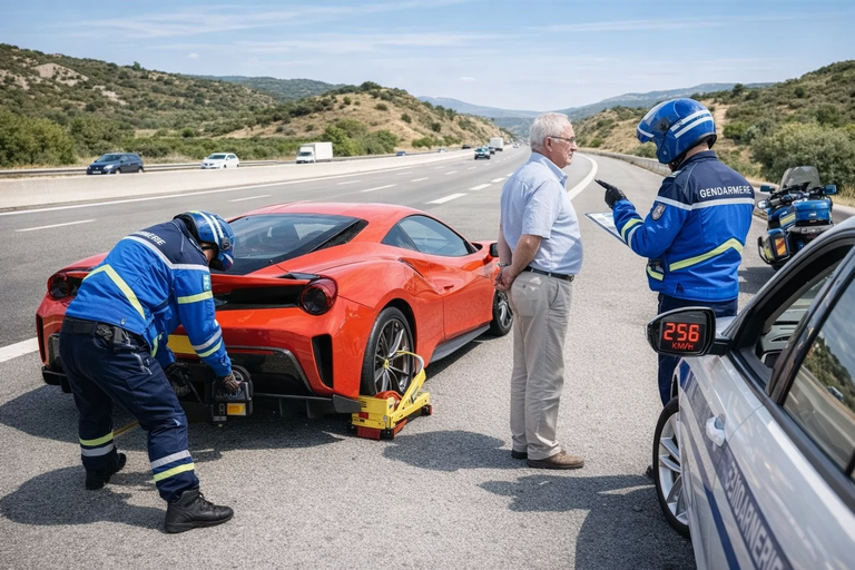 Ferrari a 256 km/h in autostrada: la dura lezione per un pensionato francese