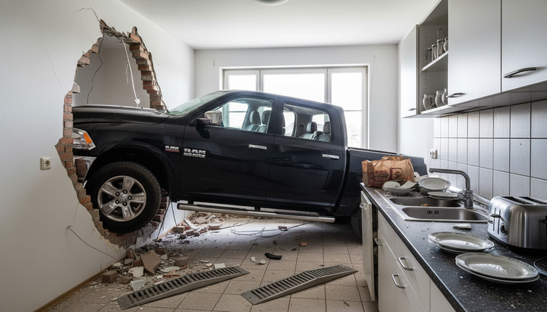 Un pick-up americano sfonda una casa in Germania: l'insolito incidente di Ennepetal