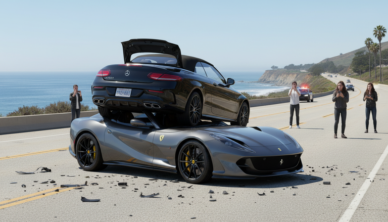 Incidente sorprendente sulla PCH: una Ferrari 812 Competizione Aperta coinvolta in un tamponamento