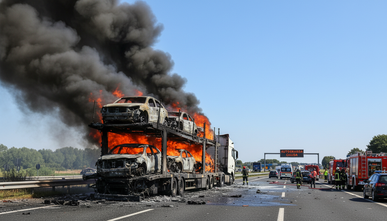 Incidente mortale sulla Torino-Piacenza: bisarca in fiamme dopo lo schianto