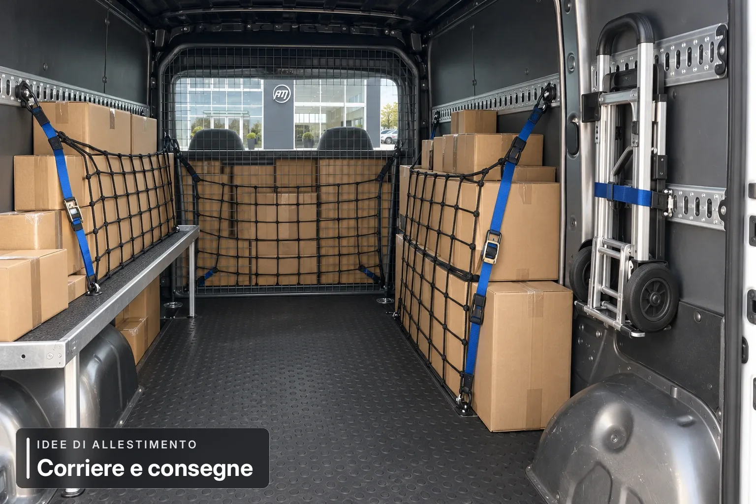 Corriere e consegne — vano allestito. Simulazione AI di possibile utilizzo del veicolo