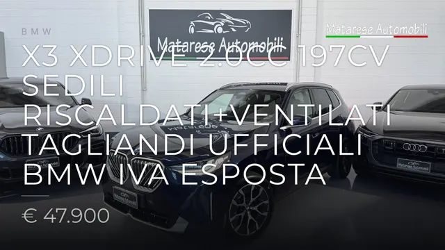 BMW X3 Xdrive 2.0cc 197cv Sedili riscaldati+ventilati Tagliandi ufficiali BMW IVA Esposta 2024
